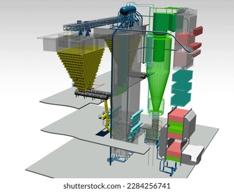 circulating fluidized bed boiler 3D illustration