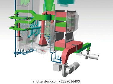 circulating fluidized bed boiler 3D illustration