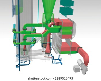 circulating fluidized bed boiler 3D illustration