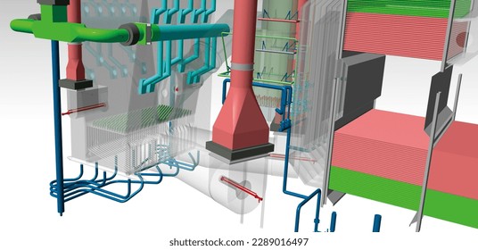 circulating fluidized bed boiler 3D illustration