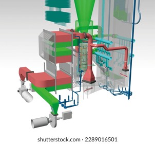 circulating fluidized bed boiler 3D illustration