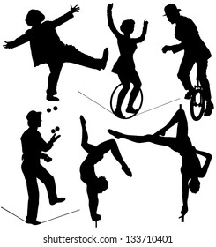 Circus Artist Silhouette On White Background. Raster Version With Clipping Paths