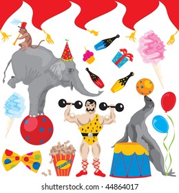 Circus Birthday Party Clip art elements isolated on white