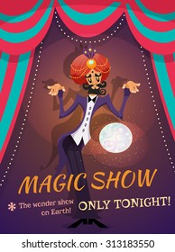 Circus Poster With Magician Sphere And Magic Show Text  Illustration