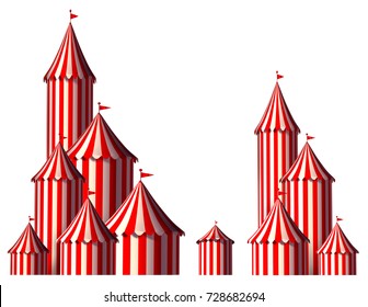 Circus Tent Design Element As A Group Of Big Top Carnival Tents With An Opening Entrance As A Fun Entertainment Icon For A Theatrical Celebration Or Party Festival Isolated On White As A 3D Render.