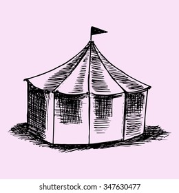 Circus Tent, Doodle Style, Sketch Illustration, Hand Drawn, Raster