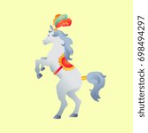 Circus trained wild animals performance isolated. Gradient horse stands on hind legs.