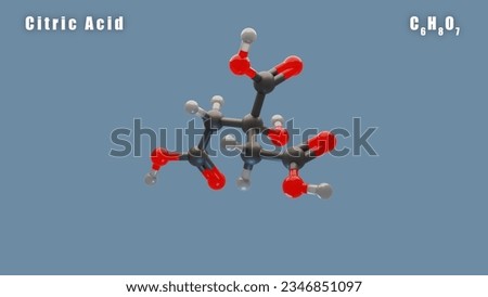 Citric Acid of C6H8O7 3D Conformer animated render. Food additive E330.