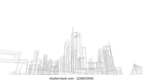 City Buildigs Sketch 3d Illustration Stock Illustration 1174759042