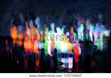 city abstraction digital painting, night city lights inspiration abstract painting, a megapolis abstract view