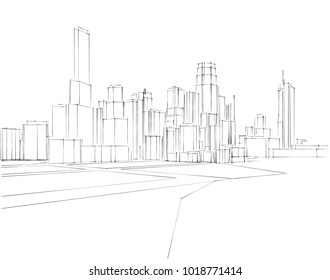 Urban Modern Landscape Hand Drawn Line Stock Vector (Royalty Free ...