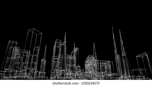 City Architecture Sketch 3d Illustration Stock Illustration 1320236384