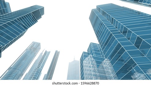 city architecture sketch 3d illustration - Shutterstock ID 1596628870