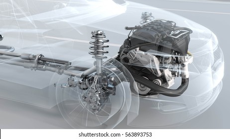 City Car Structure Overview During Driving. 3d Illustration