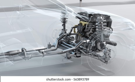 City Car Structure Overview During Driving. 3d Illustration