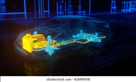 City Car Structure Overview In Wire Style - 3d Rendering