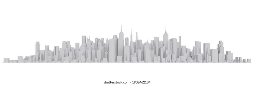 City Center On White Background. 3d Rendering.