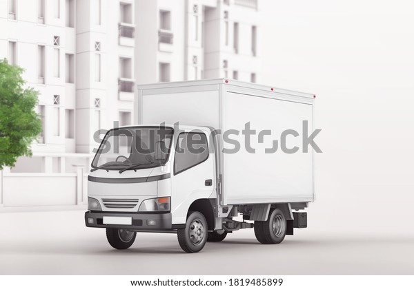 City\
commercial delivery truck mockup. 3D rendering. \
