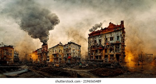 City Demolished By War Destroyed By Enemy Militia Blown Away By Enemy Rockets World War 3 Dead Injured People 3d Illustration