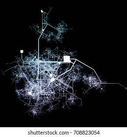 Stadtwachstum mit Luftsicht in 2d auf Schwarz und Weiß
