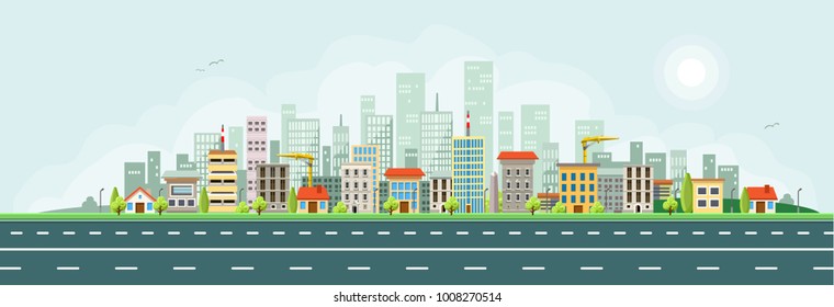 City Houses Skyline Banner Stock Illustration 1008270514 