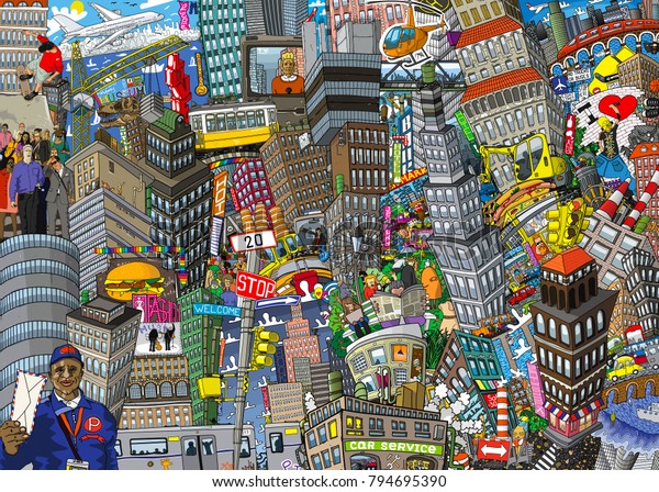 City Illustration Large Collage Houses Stock Illustration 794695390 ...