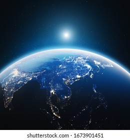 City lights Asia. Elements of this image furnished by NASA. 3d rendering