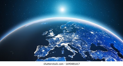 City lights Europe. Elements of this image furnished by NASA. 3d rendering