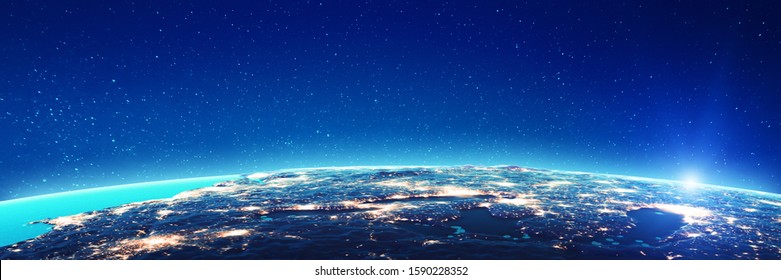 City lights from space. Elements of this image furnished by NASA. 3d rendering