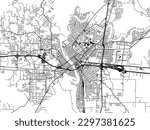 City map of Monroe Louisiana in the United Stated of America with black roads isolated on a white background.