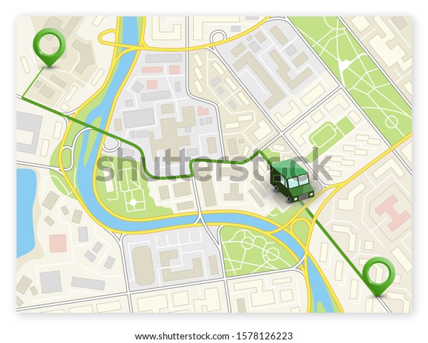 City map navigation banner, point marker\
background, simple flat drawing city plan GPS navigation, itinerary\
destination arrow paper city map banner. Route delivery check point\
infographic banner