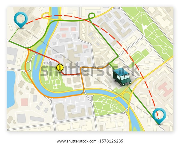 City map navigation banner, point marker
background, simple flat drawing city plan GPS navigation, itinerary
destination arrow paper city map banner. Route delivery check point
infographic banner