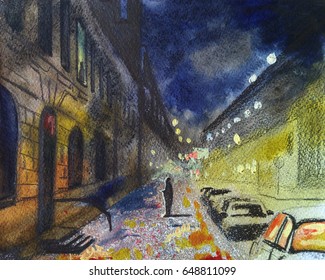 City Night Hand Drawn Illustration Stock Illustration 648811099