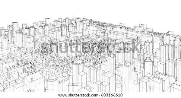 City Panorama Architecture Abstract 3d Illustration Stock Illustration ...