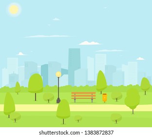 City Park Wooden Bench Vector Illustration Stock Vector (Royalty Free ...