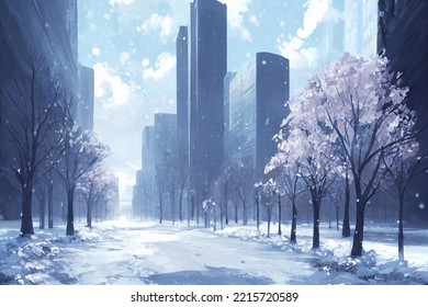 city park with trees during winter, winter trees, background, concept art, digital illustration - Powered by Shutterstock