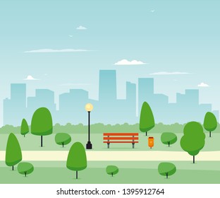 City Park Wooden Bench Vector Illustration Stock Vector (Royalty Free ...