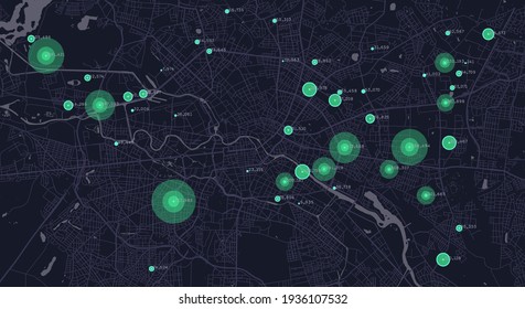 City Planning. Urban Big Data Map. Smart City. People Activity Analysis. Urban Clusters Hotspots. Megapolis Monitoring Technology.