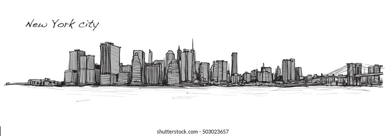 city scape sketch drawing in New York city, illustration

