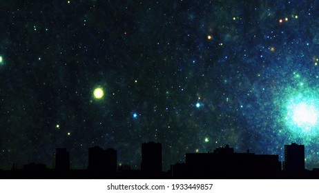 City Silhouette At Night With Sky Filled With Stars 3d Illustration