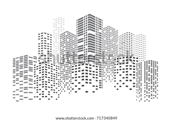 都市の高層ビルのイラスト 夜の建物 都市の風景 白い背景に抽象的なデザインエレメント のイラスト素材 717340849