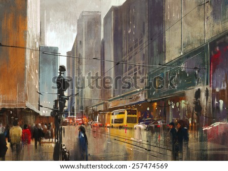 city street digital painting,illustration