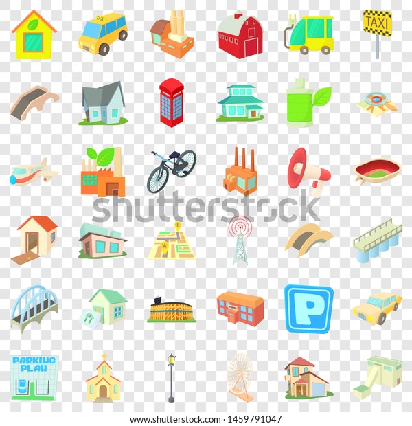 City street icons set. Cartoon style of 36\
city street icons for web for any\
design