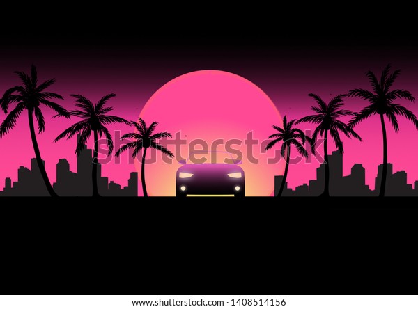 A city sunset with a\
car silhouette