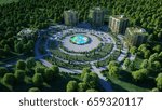 City, town architectural 3d visualization. Aerial view. 3d rendering.