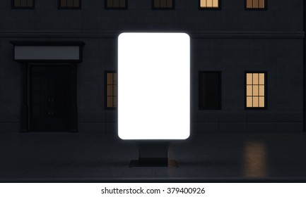 A Citylight In The Street, City At Night. Front View. A House At The Background. Concept Of Street Advertising. 3D Rendering