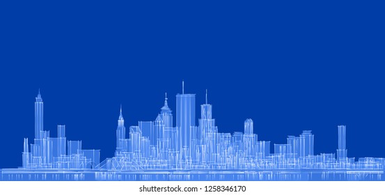 Modern City Panorama 3d Illustration Stock Illustration 1485966614 ...