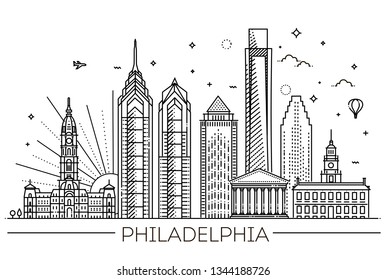 Philadelphia Pennsylvania Usa Skyline Panorama Stock Vector (Royalty ...