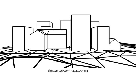 Cityscape Building Sketch Art Small Town Layout