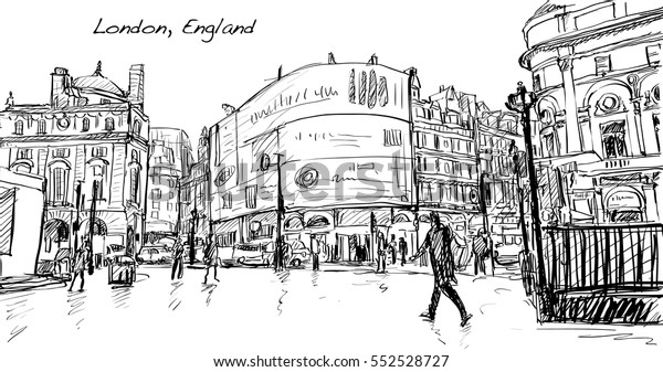 Cityscape Drawing Sketch London England Show Stock Illustration 552528727